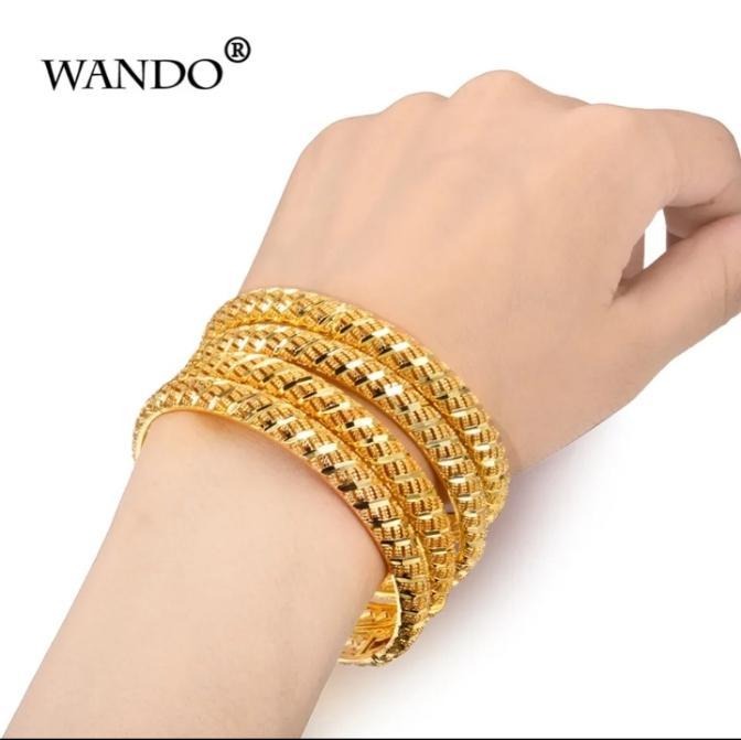 Women's Gold Tone Kara Bangle Set 2 Pcs Alloy