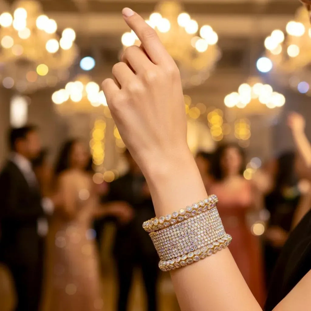 6 Pcs Funky Silver Plated Crystal Kara Bangle