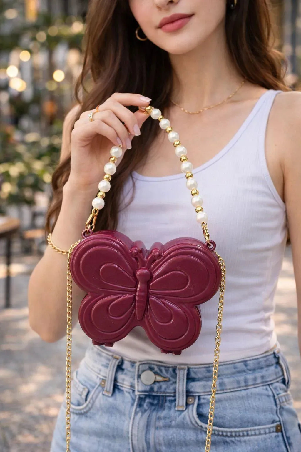 Pink Butterfly Chain Crossbody Bag for Girls