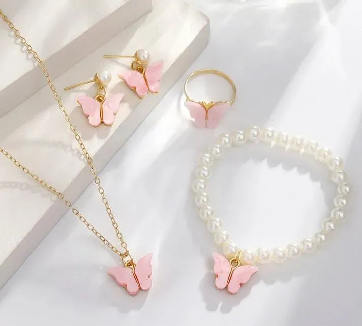 Butterfly Design Multicolored Necklace And Bracelet Set