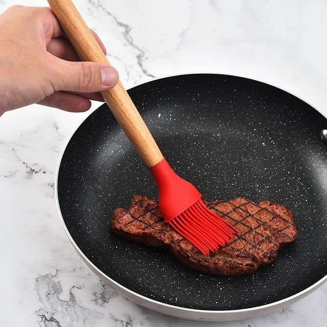 Silicone BBQ Basting Brush Blue Wooden Handle