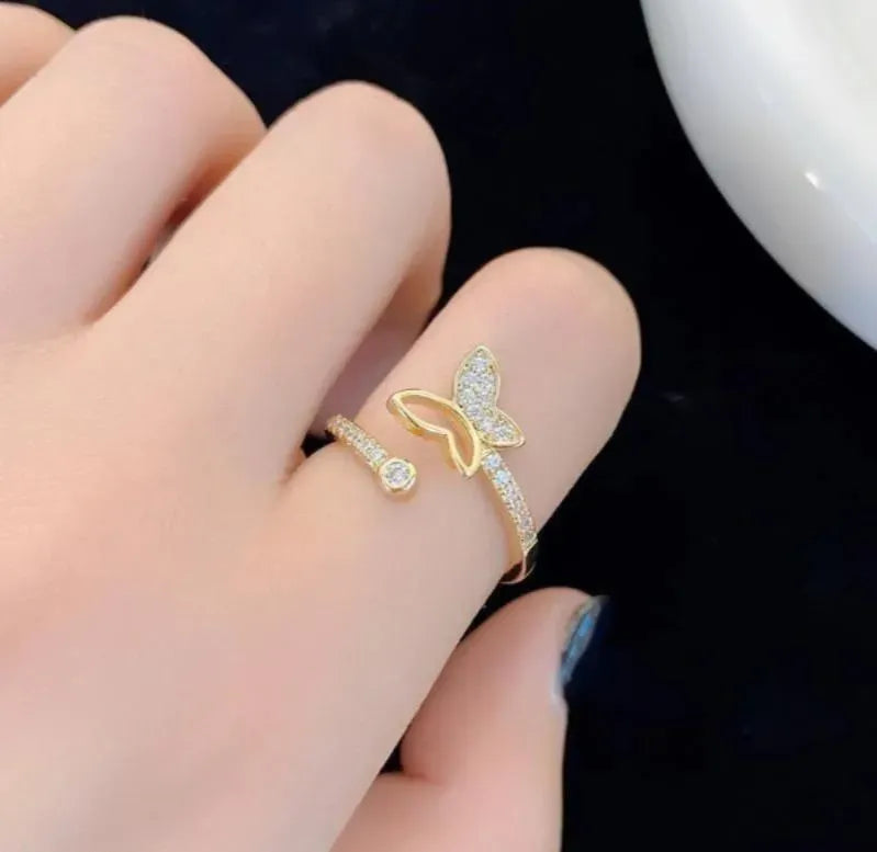 Butterfly Design Gold Plated Adjustable Ring