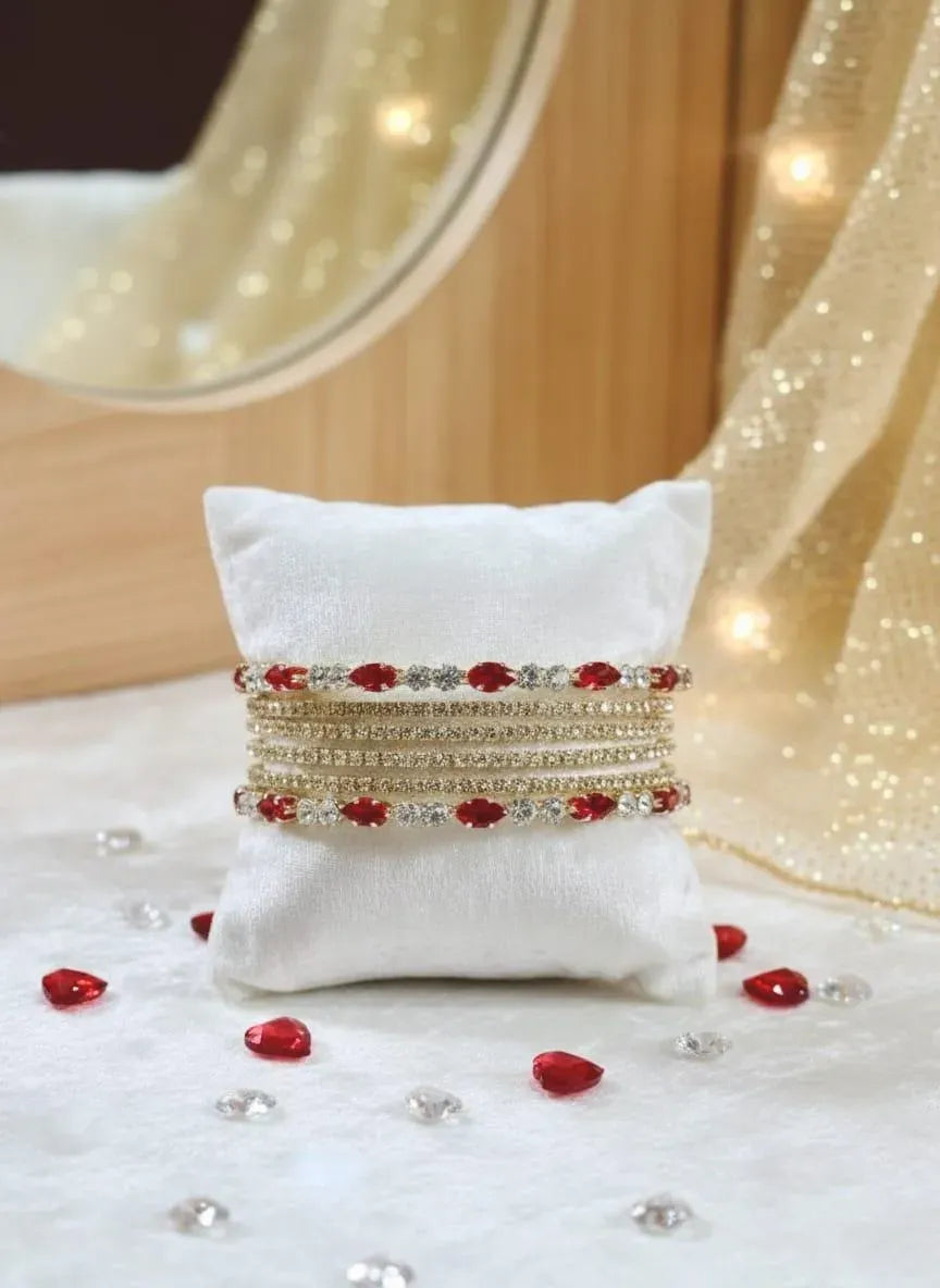 6 Pcs Modern Design Gold Plated Crystal Kara Bangle
