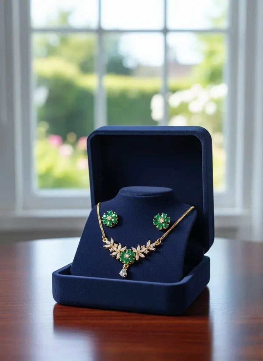 2 Layered Gold Plated Crystal Pendant Set