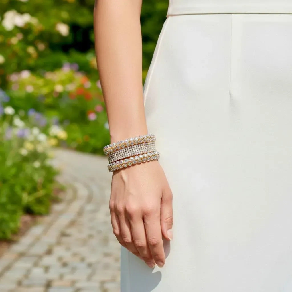 6 Pcs Funky Silver Plated Crystal Kara Bangle