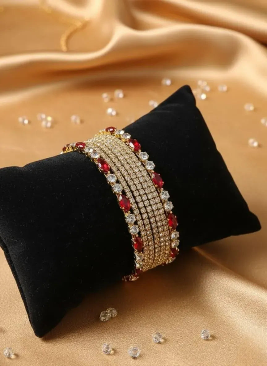 6 Pcs Modern Design Gold Plated Crystal Kara Bangle