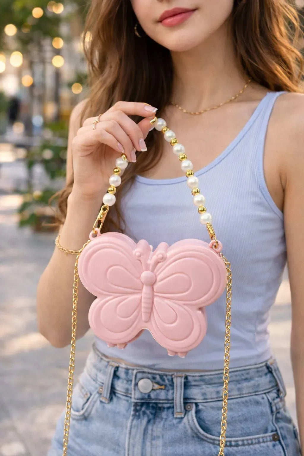 Pink Butterfly Chain Crossbody Bag for Girls