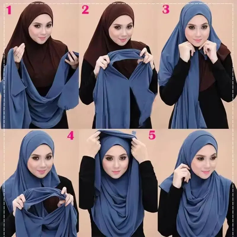 Double Loop Instant Hijab Black Georgette Pinless Scarf