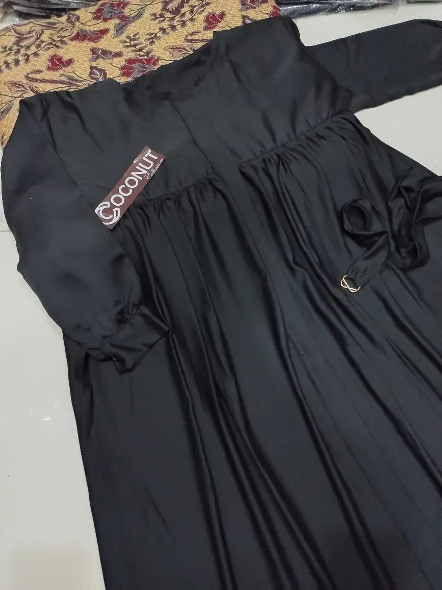 Georgette Full Abaya Black Front Zip With Belt