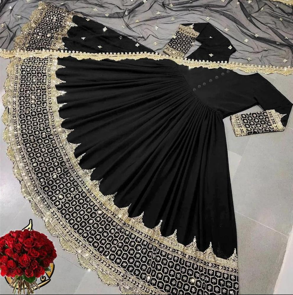 3 Pcs Women's Stitched Chiffon Full Flare Embroidered Maxi