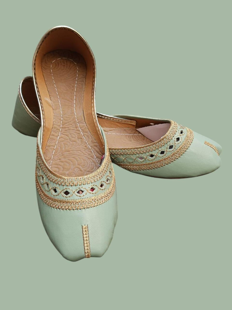 Women's Mint Velvet Khussa with Gold Thread Work