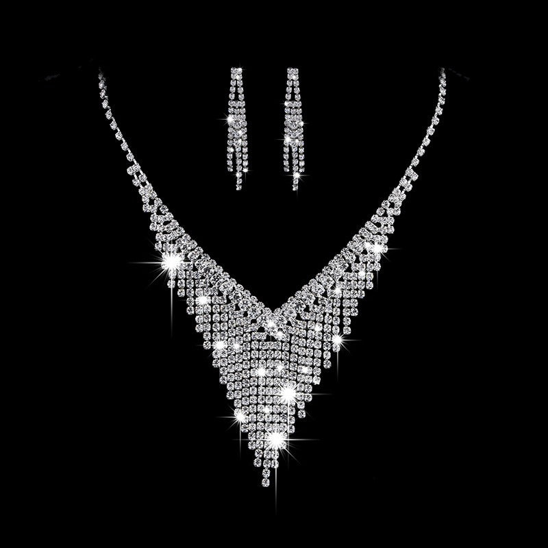Premium Diamond Bridal Necklace Earrings Set