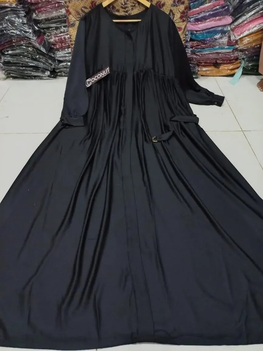 Georgette Full Abaya Black Front Zip With Belt