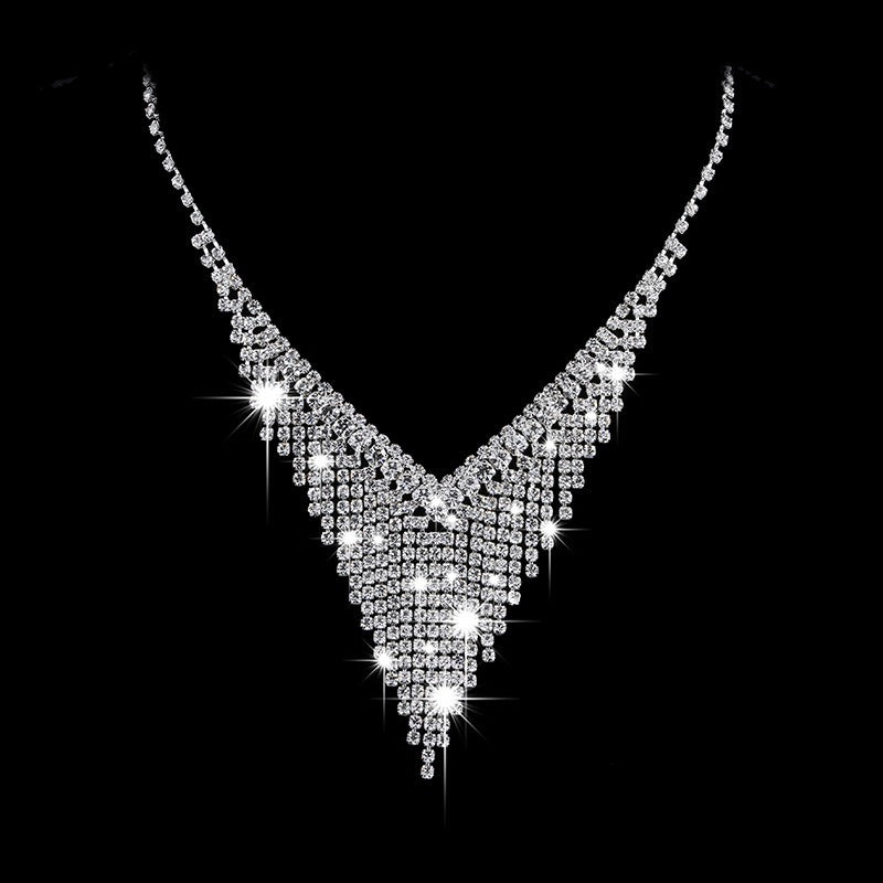 Premium Diamond Bridal Necklace Earrings Set