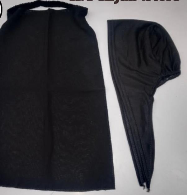 Elastic Naqab With Underhijab Cap Black Georgette