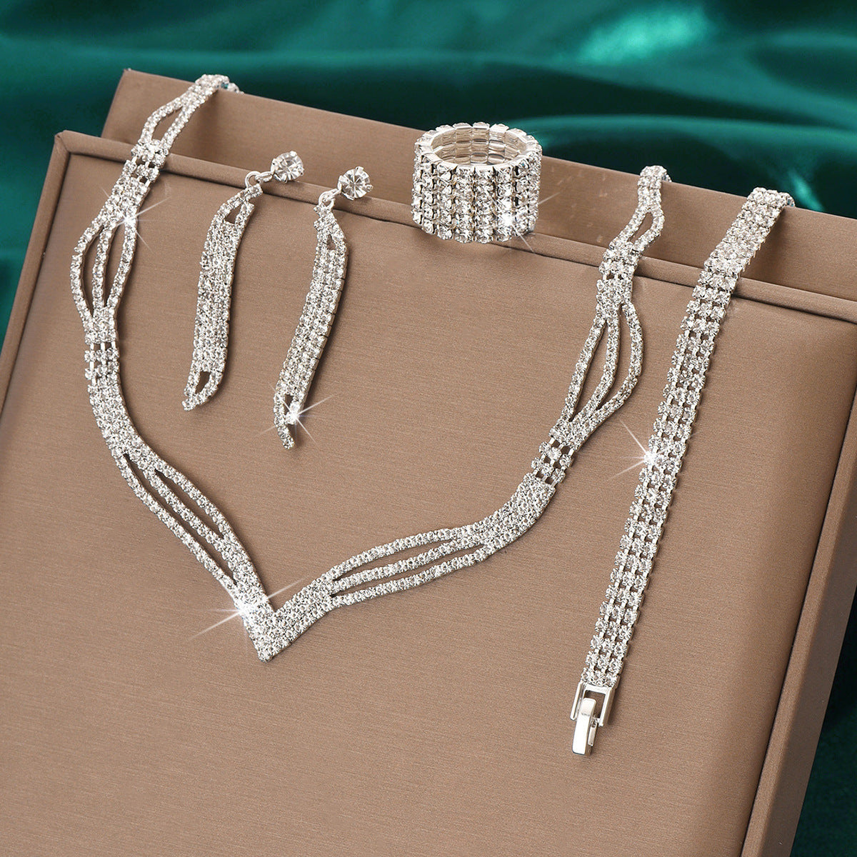 Silver Rhinestone Bridal Jewelry Set for Women