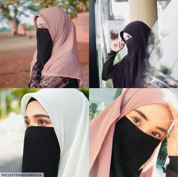 Elastic Naqab With Underhijab Cap Black Georgette